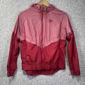 Nike Jacket Womens Medium Red Hooded Windbreaker Full Zip Mesh Lined Lightweight